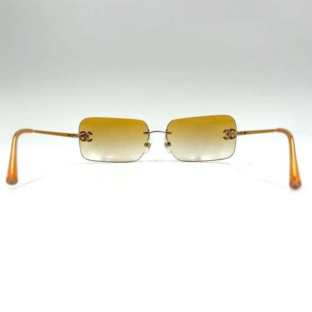 Chanel Vintage Sunglasses Rhinestone CC Logo Rimless Gradient Gold Tint - Picture 7 of 10
